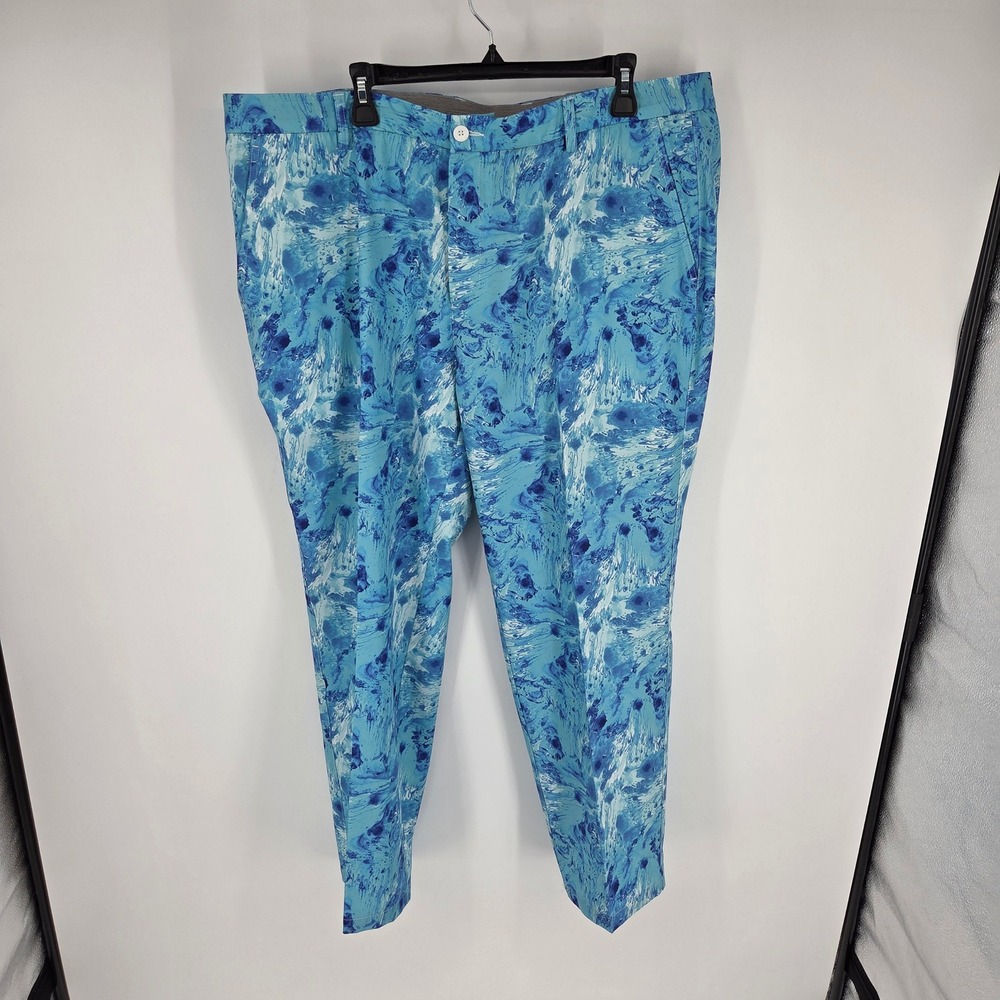 Hreski Mens Blue White Marble Swirl Golf Pants Size 42 Performance Stretch